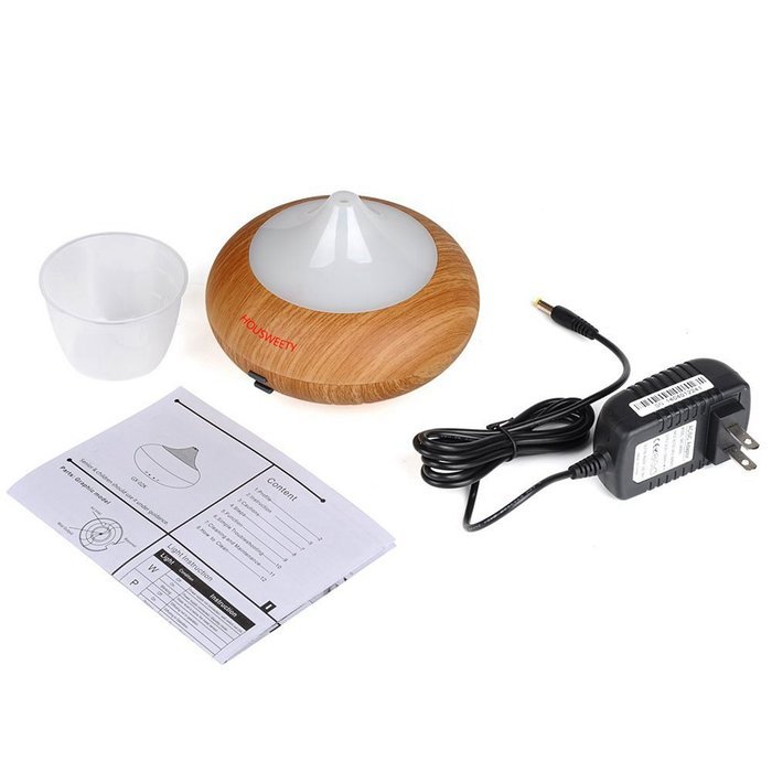 HOUSWEETY 140ml Aromatherapy Essential Oil Diffuser Cool Mist Humidifier with 7 Color LED Lights, Wood Grain N2