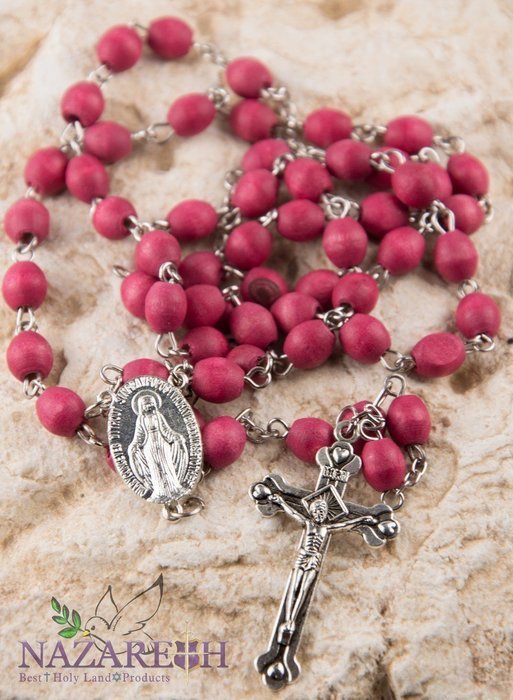 Rose Smell Rosary Petal Red Carved Beads Miraculous Medal & Cross Jerusalem N3
