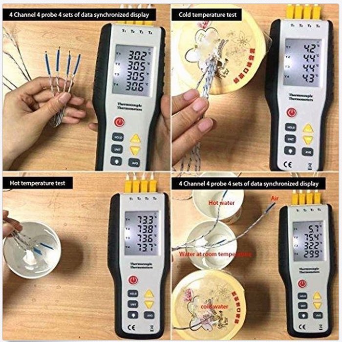 4 Channel K Type LCD Digital Thermometer Thermocouple Sensor N7