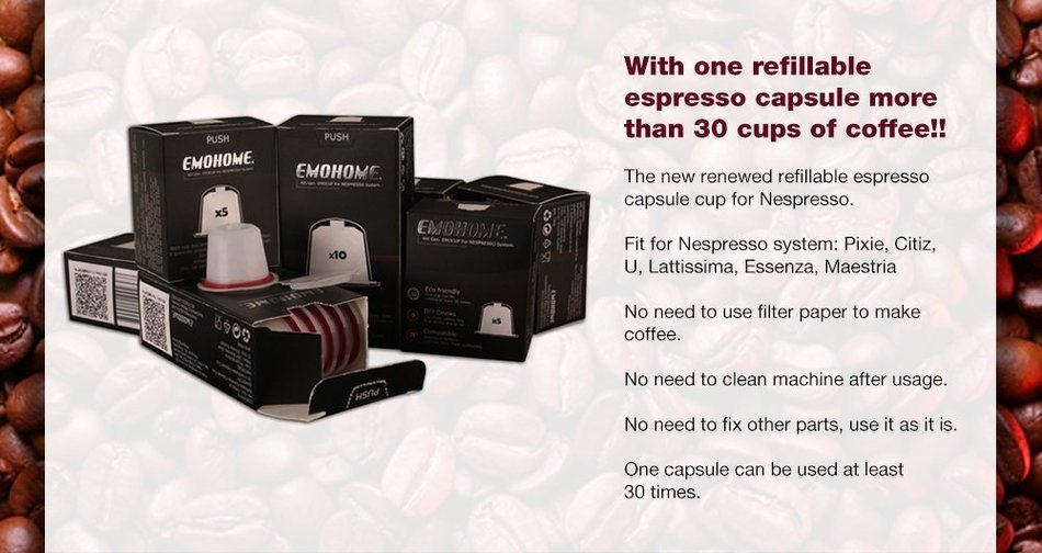 Emohome Reusable Nespresso Capsules - Fillable Nespresso Tea Coffee Espresso Compatible Pod
