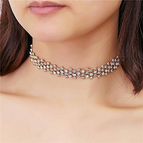 Charm Gold Choker Collar Beads Rhinestone Crystal Pendant Chain Necklace Jewelry N4