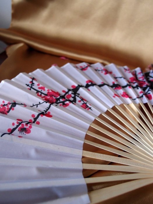 9" Cherry Blossom / Sakura Paper Hand Fan for Weddings N3