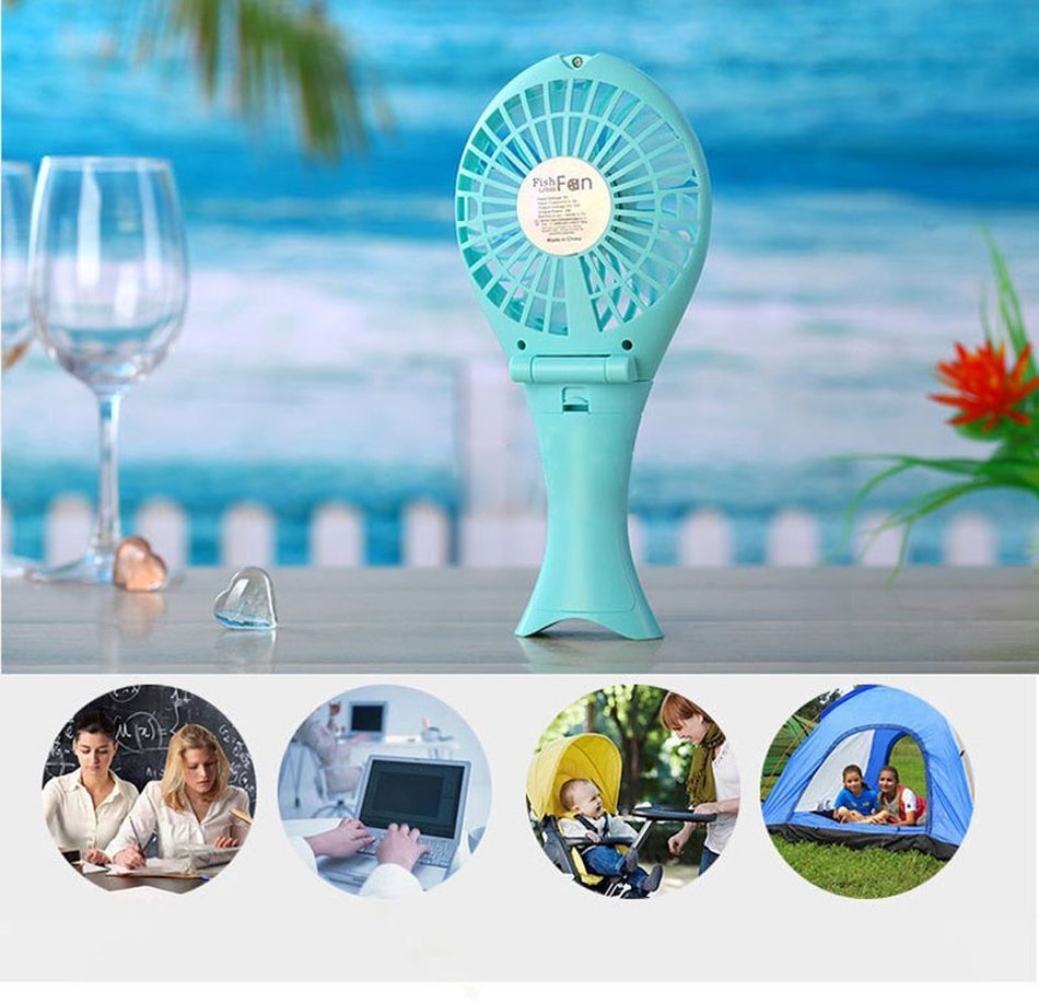 Touchshop Portable Folding USB Fish Shaped Fan Stepless-speed Quiet Operation Desktop Fan Handheld Size with USB... N25