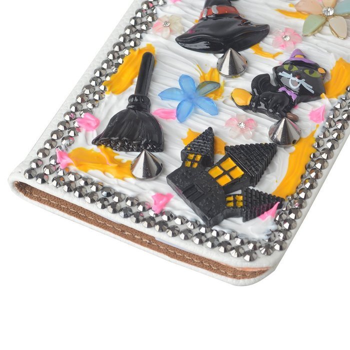 For ZTE ZMAX Z970 Hallowmas Theme Phone Case,Yaheeda 3D Handmade Stones Pumpkin Flower Skull Design PU Leather... N11