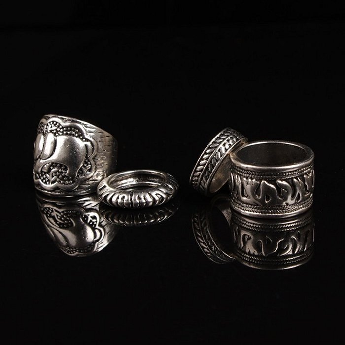 IBobo 4/6Pcs Fashion Women Silver Vintage Jewelry Punk Carve Flower Ring set N11