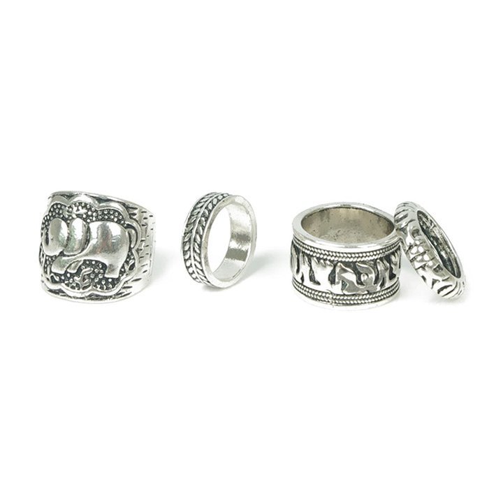 IBobo 4/6Pcs Fashion Women Silver Vintage Jewelry Punk Carve Flower Ring set N12