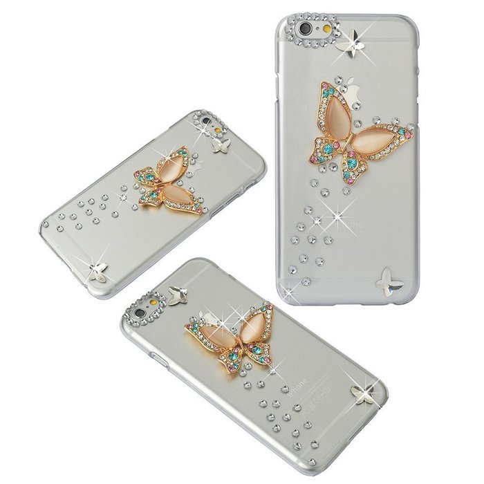Spritech(TM) Bling Clear Phone Case For Iphone 7 Plus 5.5inch,3D Handmade Crystal White Flower Gold Butterfly... N4
