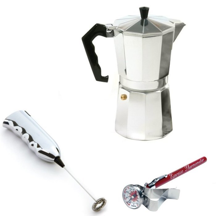 Stovetop Espresso Maker With Cordless Milk Frother and Thermometer