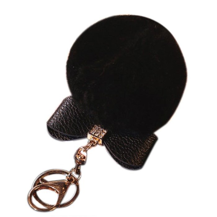 AutumnFall Rabbit Fur Ball Plush Car Keychain Handbag Key Ring Key Pendant (Black) N10