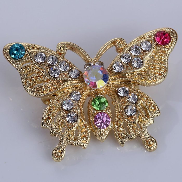 Gold Plated Coloful Crystal Rhinestone Butterfly Brooch Pin Women Party Jewelry N2