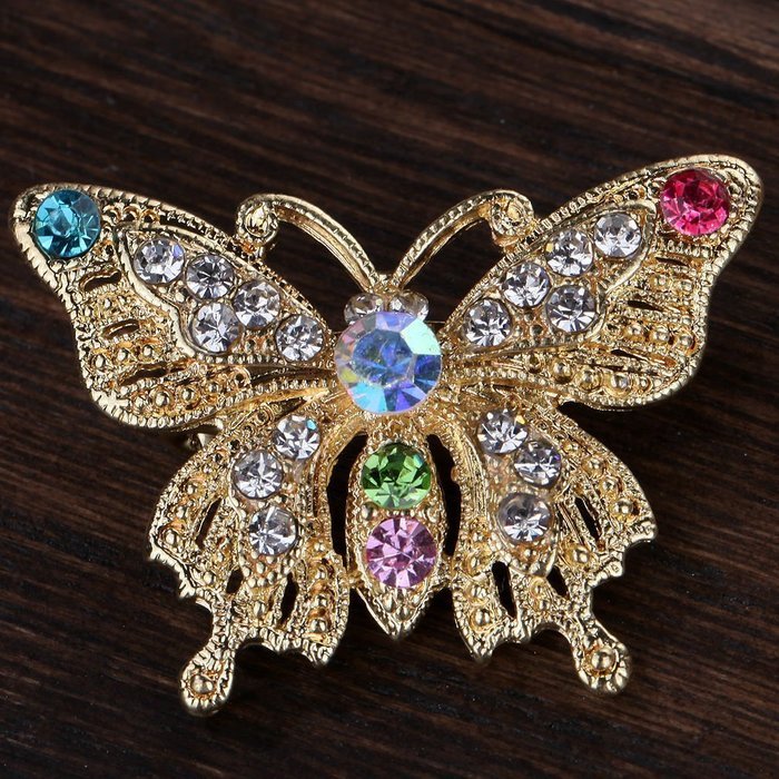 Gold Plated Coloful Crystal Rhinestone Butterfly Brooch Pin Women Party Jewelry N3