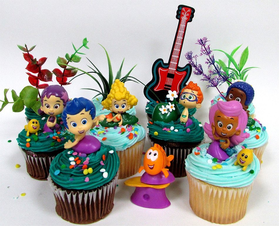 Bubble Guppies 19 Piece Birthday Cupcake Topper Set Featuring 12 Bubble Guppies 2" Characters Including Gil, Bubble... N3