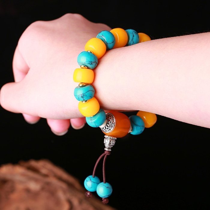 Taiwan Cinnabar Fashion and Beautiful Design 11mm 12beads Bracelet (Honey Amber) N4