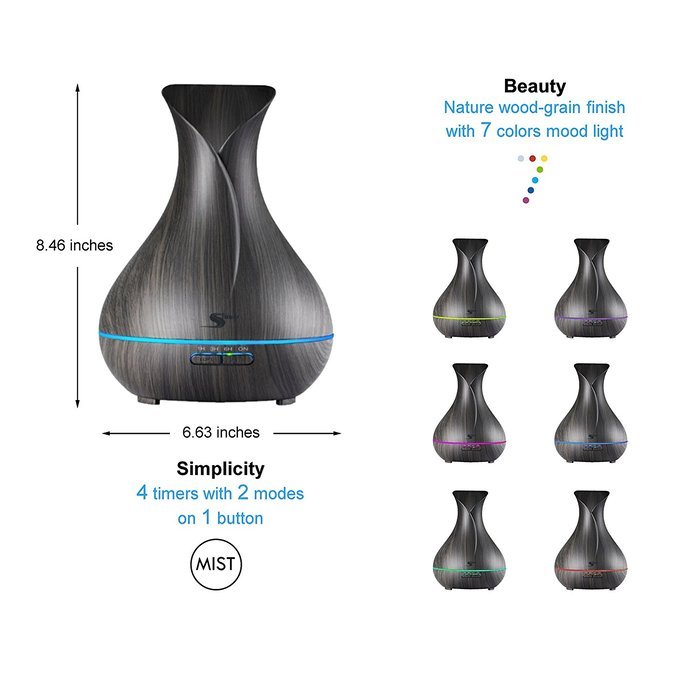 Aroma Essential Oil Diffuser, Simway 400ml Ultrasonic Cool Mist Aroma Humidifier with Waterless Auto Shut-off,... N5