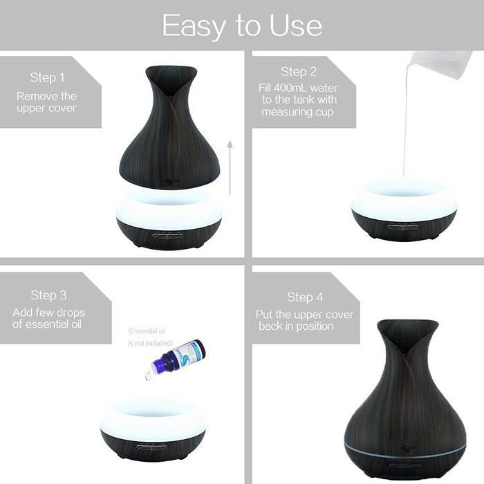 Aroma Essential Oil Diffuser, Simway 400ml Ultrasonic Cool Mist Aroma Humidifier with Waterless Auto Shut-off,... N7