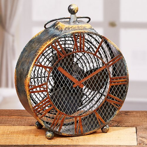 Deco Breeze Dbf0125 Antique Clock Figurine Fan, Wood And Metal, 9-3/4"L X 4-1/2"W X 12"H