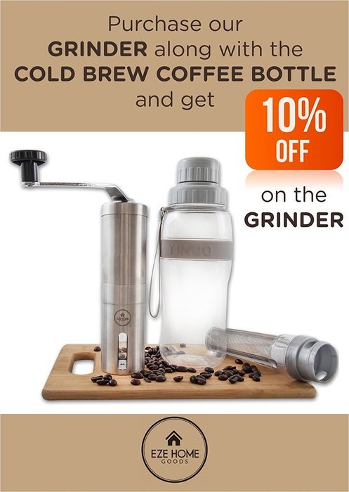 EZE Homegoods Cold Brew Iced Coffee Maker Travel Bottle (Grey) - 28 oz = 829 ML.