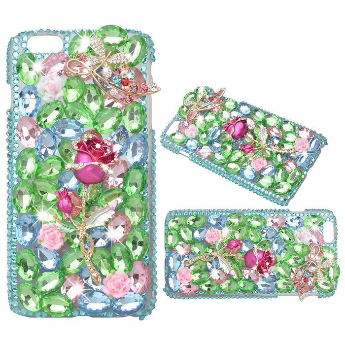 Iphone 7 Plus 5.5inch Bling Rose Gems Smartphone Cover,Yaheeda Rose Fur Ball Design 3D Handmade Rhinetstone Phone... N7