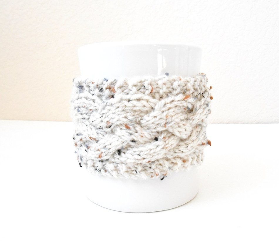 Knit Cabled Coffee Mug Cozy, Tea Cup Sweater, Mug Sleeve N2
