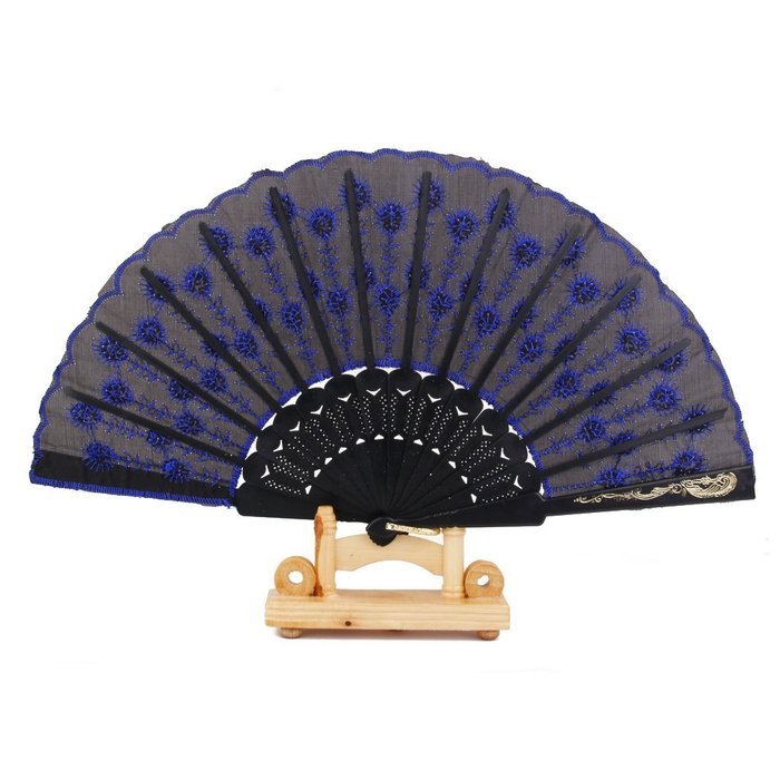 Folding Hand Fan Embroidered Sequin Wedding Prom Dance (Red) N32