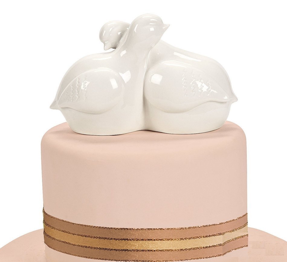 Lovebirds Wedding Cake Topper (6" X 4") Contemporary Ceramic Love Birds.