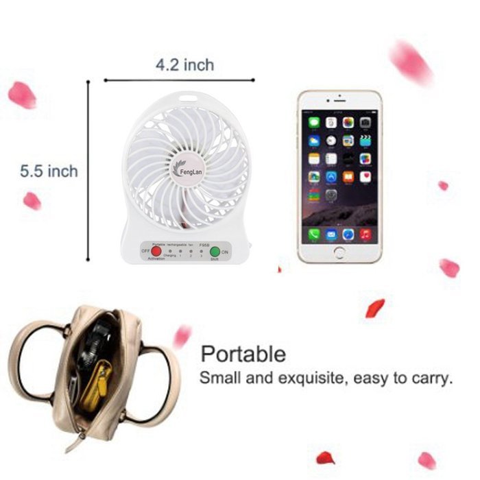 FengLan USB Portable Fan 3 Speeds Rechargeable Mini USB Fan Portable Output Electric Desk Cooling Fan for Travel... N20