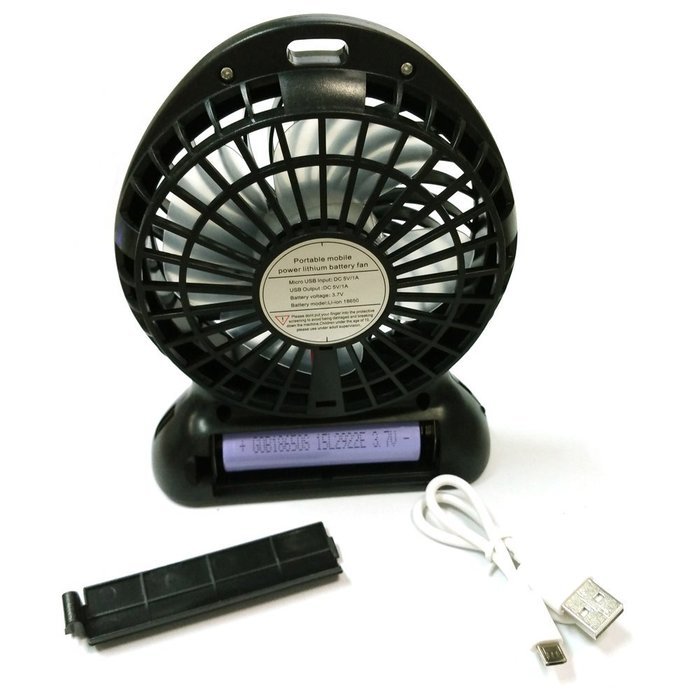 INVESCH Portable Lithium Battery Fan 4-inch Vanes 3 Speeds Rechargeable Desktop Fan (Black) N8