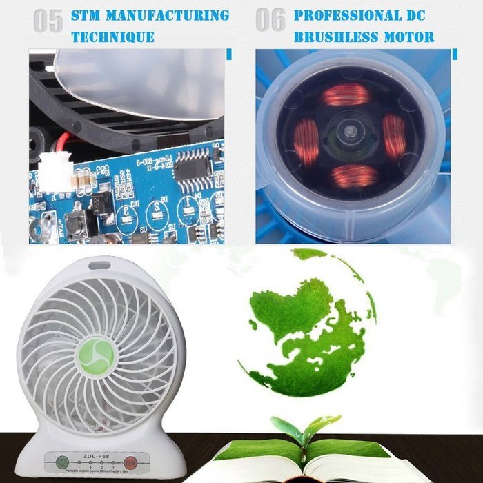 INVESCH Portable Lithium Battery Fan 4-inch Vanes 3 Speeds Rechargeable Desktop Fan (Black) N9