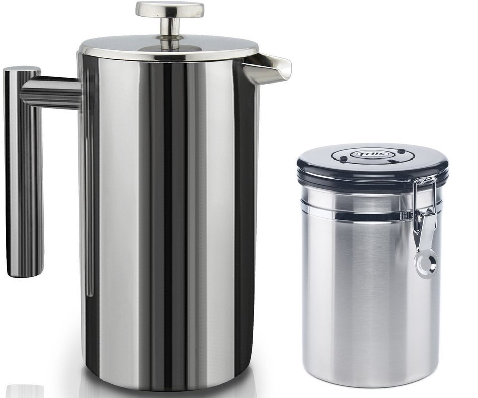 Stainless Steel French Coffee Press and Coffee Canister