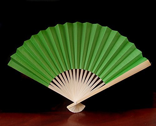 Quasimoon 9" Grass Green Paper Hand Fans for Weddings (10 Pack) by PaperLanternStore
