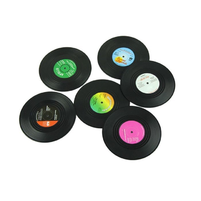 Morecome 6Pcs/Set Spinning Retro Vinyl Record Drinks Coasters / Vinyl Coaster Cup Mat
