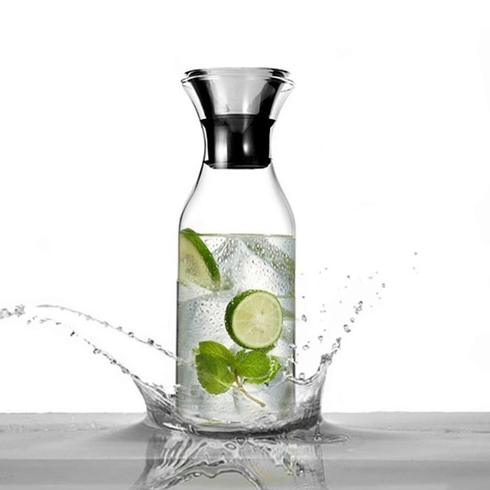 Artcome 35 Oz Heat Resistant Water Pitcher with Stainless Steel Flow Lid, Borosilicate Glass Carafe