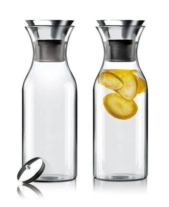 Artcome 35 Oz Heat Resistant Water Pitcher with Stainless Steel Flow Lid, Borosilicate Glass Carafe N2