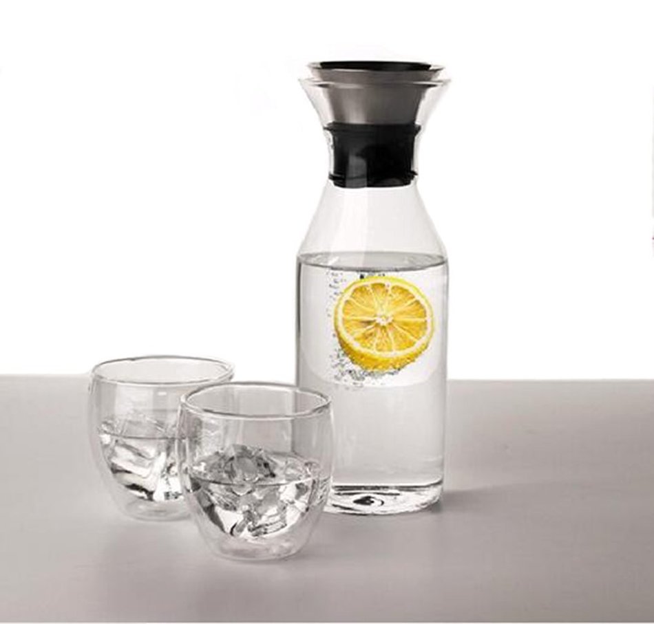 Artcome 35 Oz Heat Resistant Water Pitcher with Stainless Steel Flow Lid, Borosilicate Glass Carafe N3