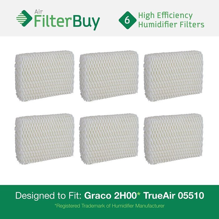 6 - Graco 1.5 Gallon Humidifier Filters. Designed by FilterBuy to fit Graco 2H00 and TrueAir 05510. Replaces Part...