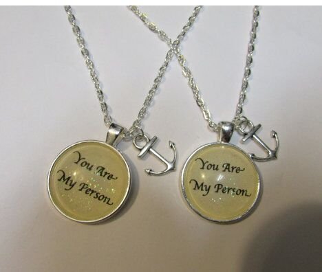 Set of 2 You Are My Person anchor in life beige sparkles necklace, best friends family couple