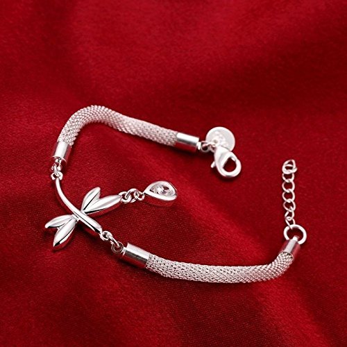 Hot 925 Sterling SIlver Plated Women Dragonfly Swarovski Bracelet Bangle Jewelry N7