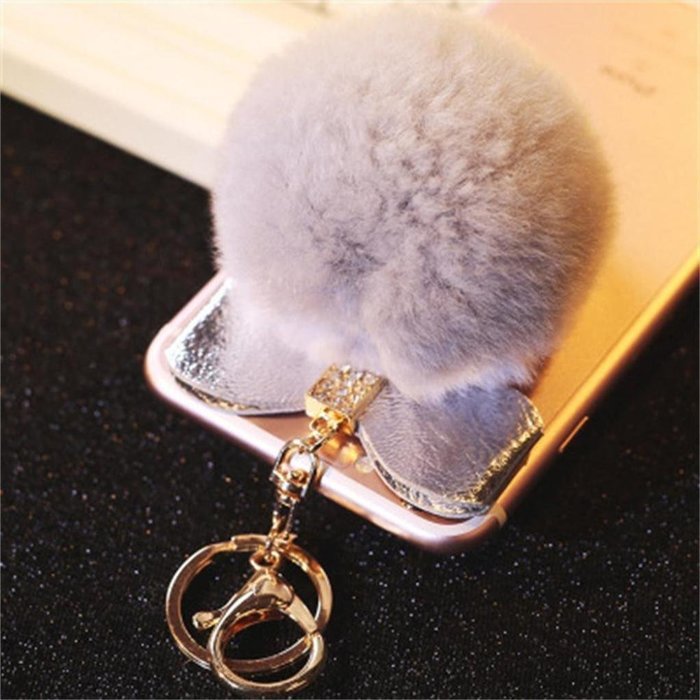 AutumnFall Rabbit Fur Ball Plush Car Keychain Handbag Key Ring Key Pendant (Black) N13