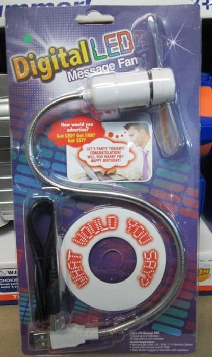 LED Programmable Message Fan W/custom Drawing - USB Powered (Red Led)
