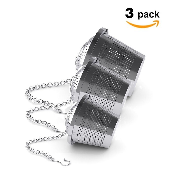 3pcs Tea Strainer Infuser for Loose Tea, 18/8 Stainless Steel, Ultra Fine Snap Mesh (3 Size Large Middle Small)