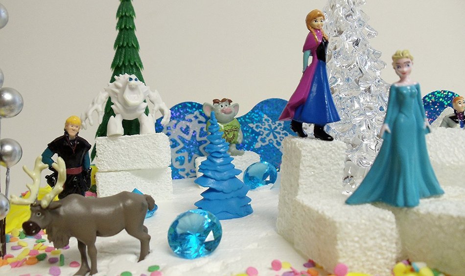 Frozen 23-Piece Elsa and Anna Birthday Cake Topper Set, Contrasting Spring Arendelle with Frozen Arendelle