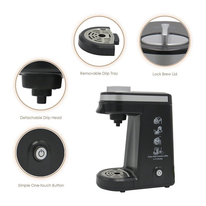 IFill Cup - Single Serve Compact K-cup Brewer - Ifill300 (Black) (Includes Free 6 Units of Ifill Cup Filter, Reusable... N2