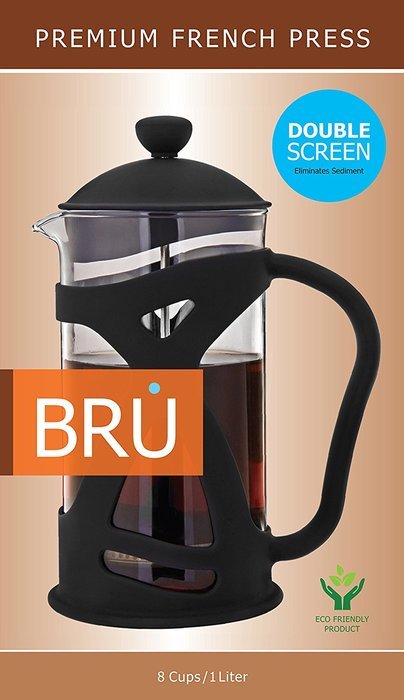 SALE! French Press - BRU USA Durable Coffee & Tea Maker | 1 Liter / 34 oz, Stainless Steel, Enhanced DOUBLE Screen...