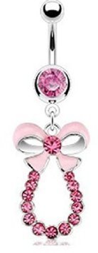 Kathy store INC 316l Clear Crystals Bow Bowknot Belly Button Navel Ring Bar Body Jewelry (White) N2