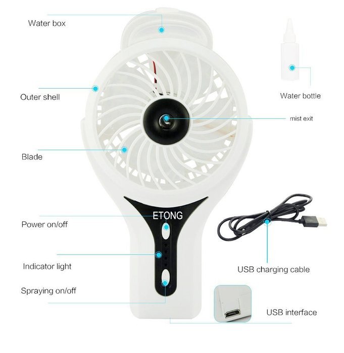 ETONG Portable Handheld USB Misting Fan Personal Cooling Mist Humidifier Rechargeable Mini Water Spray Cooling... N27