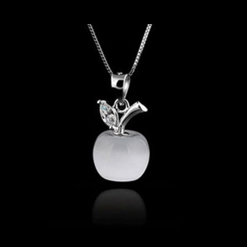 Opal White 925 Sterling Silver Apple Shape Cat Eye Stone CZ Pendant Gift