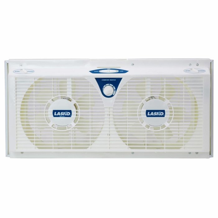 Lasko 8" REVERSIBLE Twin Window Fan with All NEW Comfort Watch Thermostat, 2 Speeds & Snap On Feet Included