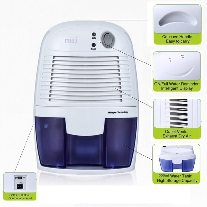 MSJ Portable Dehumidifier with 250ml/day Dehumidification 500ml Water Tank Air Dehumidifier Compact Moisture Absorber... N3
