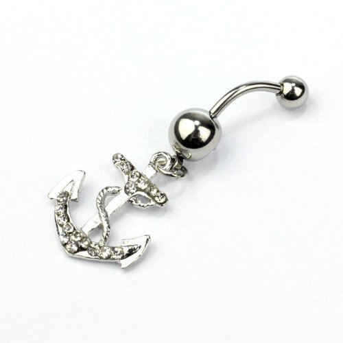Kathy store INC 316l Surgical Stainless Steel 14g 7/16 Inch Anchor Crystal Rhinestone Gem Bar Navel Belly Ring... N4
