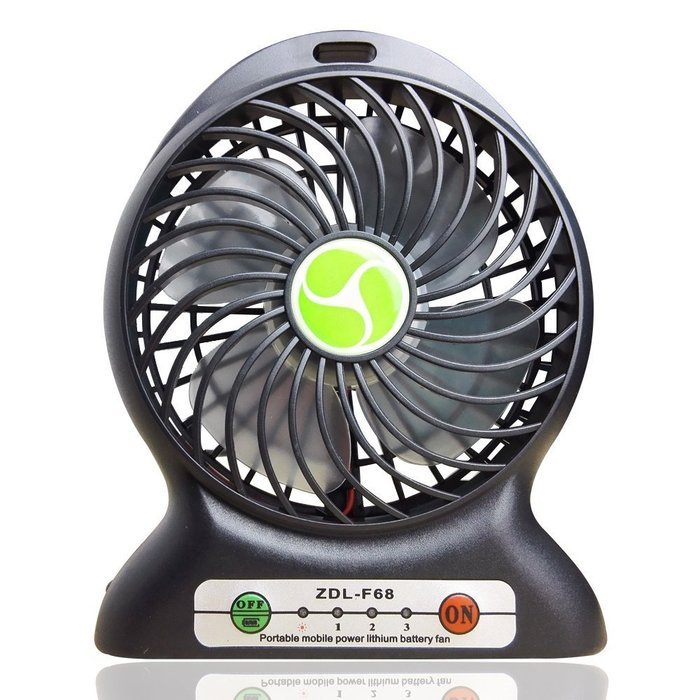 INVESCH Portable Lithium Battery Fan 4-inch Vanes 3 Speeds Rechargeable Desktop Fan (Black) N11